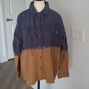 Elan Size M Blue and Brown Rock N Roll Button up Cotton Long Sleeve Shirt